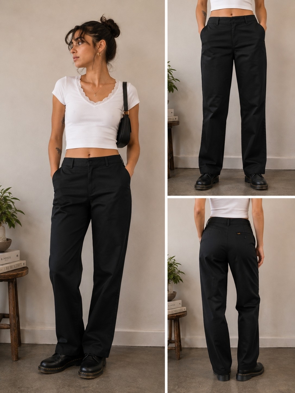 Lee Size 10 Short Black Straight-Leg Women's Slacks